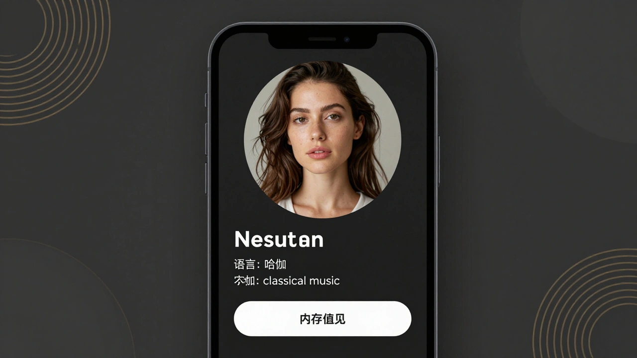 A discreet digital escort profile on a smartphone, showing natural photos and interests like yoga and music.