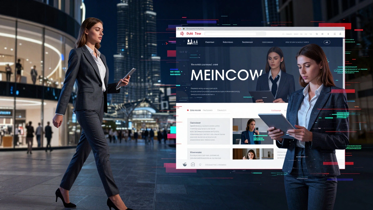 Split image: professional woman in Dubai contrasted with her stolen photo turned into a fake adult website.